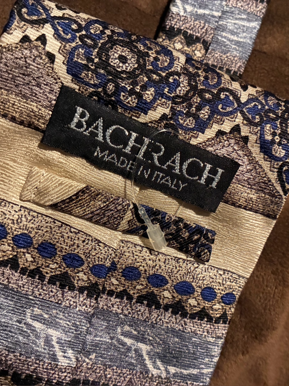 Bachrach Blue and Beige Patterned Men's Tie, 100% silk